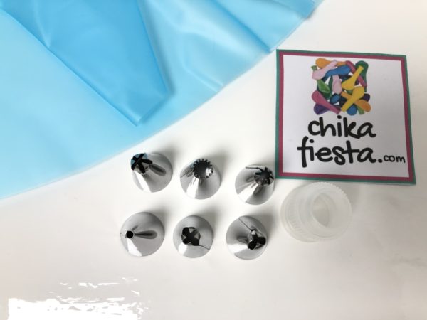 Set para decoración de pasteles manga de silicon azul, 6 duyas y cople