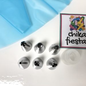 Set para decoración de pasteles manga de silicon azul, 6 duyas y cople